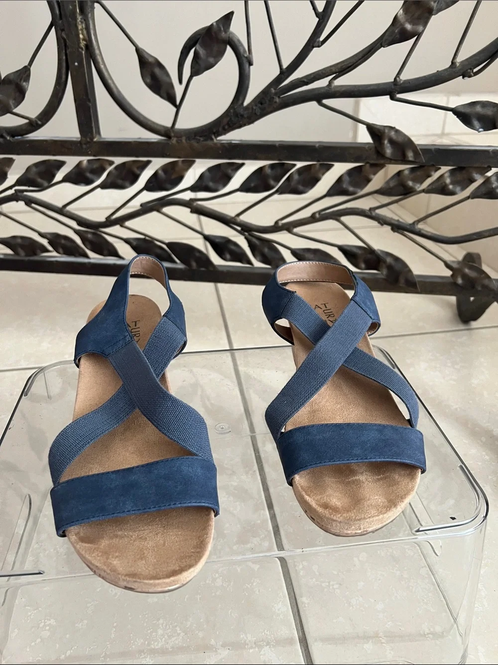 Naturalizer Navy Cork Wedge Sandals